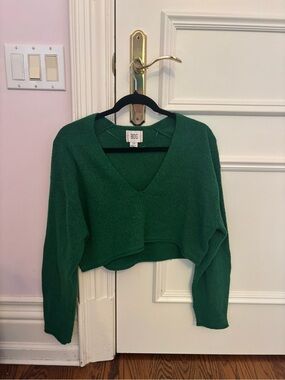 BDG Forest Green V-Neck Cropped Sweater